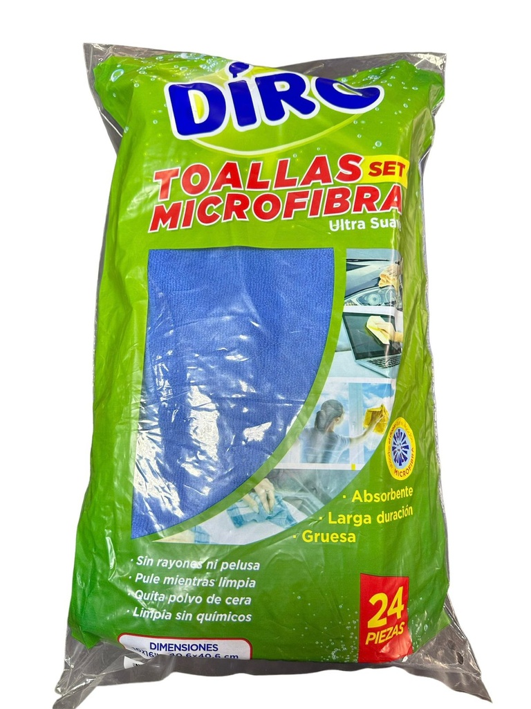 TOALLA MICROFIBRA AZUL PACK 24 PCS 16"x 16" DIRO