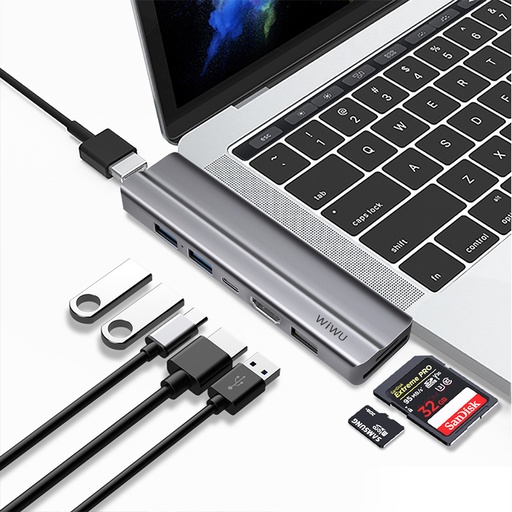 Adaptador HUB USB-C 8 en 1 (T9) GRIS Wiwu