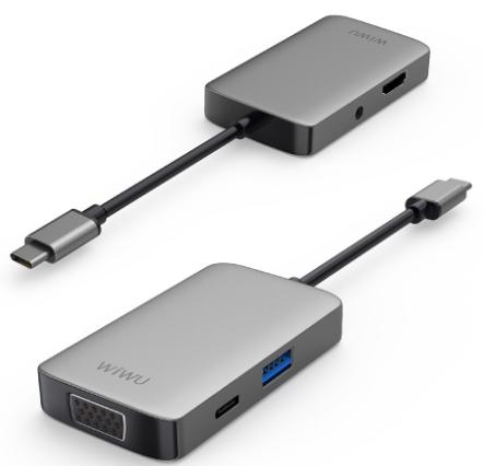 HUB USB-C 5 en 1 (Alpha A513HVP)1xUSB3.0, 1xTipo-C, 1xHDIM, 1xVGA, 1xStereo Wiwu